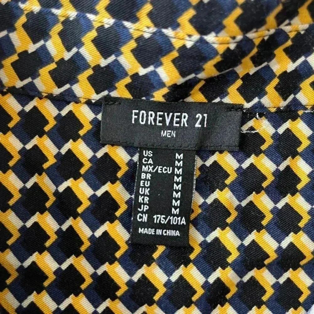 Mens Forever 21 Yellow/Black Printed Long Sleeve Shirt - M - Picture 5 of 5